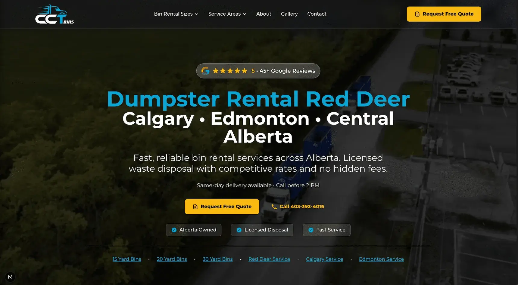 CCT Bins website after redesign - modern, fast, professional