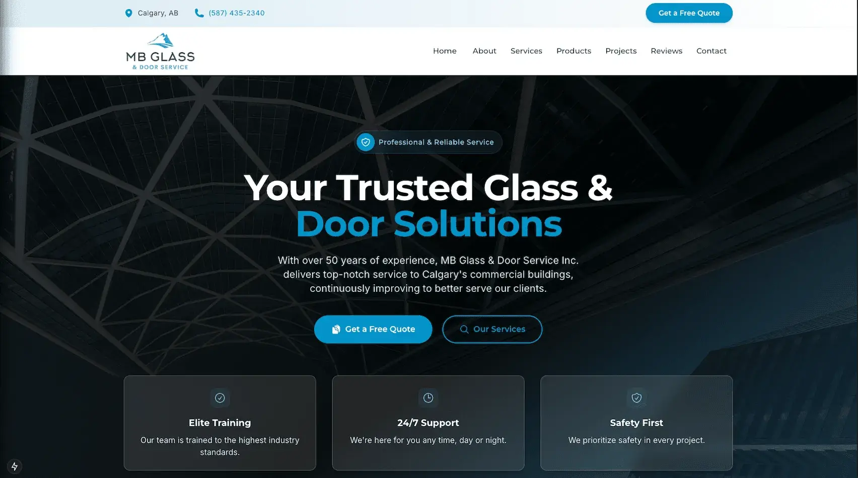 MB Glass Door website after redesign - modern, fast, professional