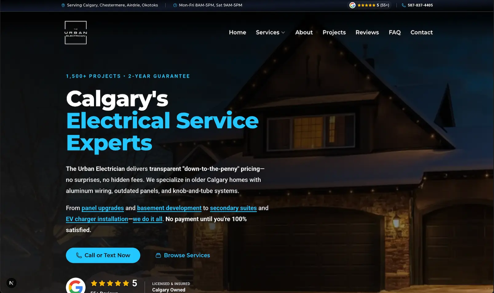 Urban Electrician website after redesign - modern, fast, professional