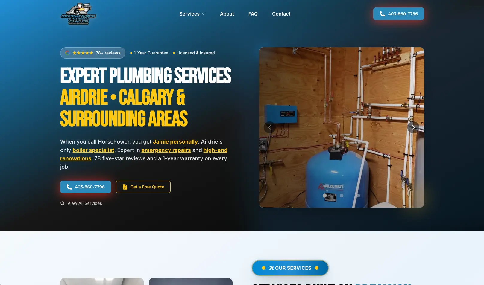 Horse Power Plumbing website after redesign - modern, fast, professional