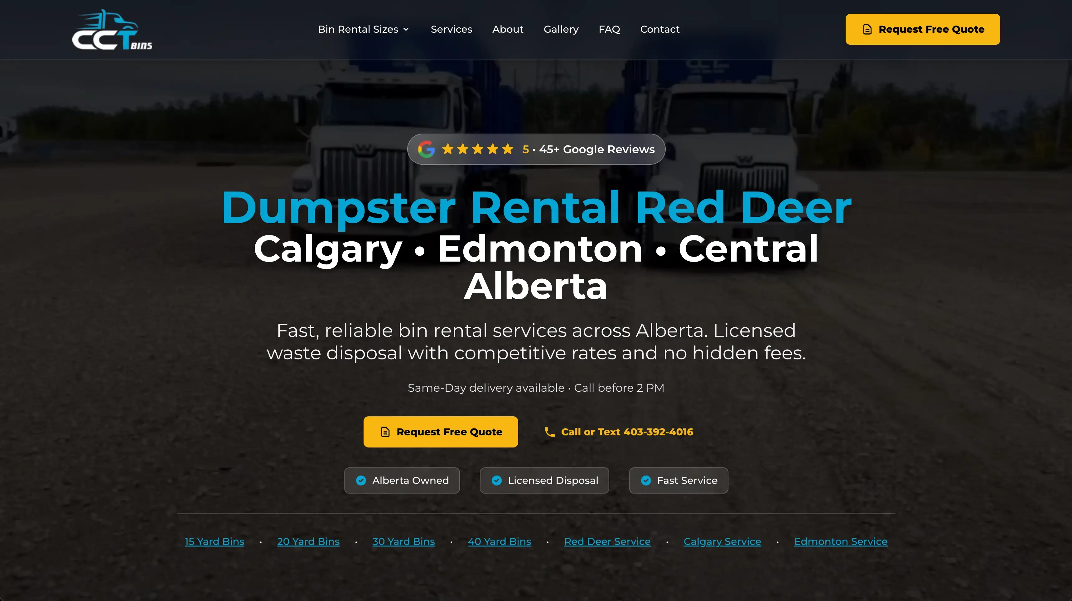Professional website design for CCT Bins - custom web design by SP Web Dev in Airdrie for Alberta small businesses